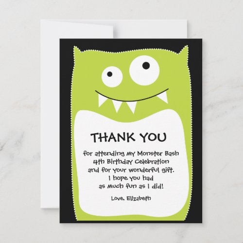 Lime Monster Bash Thank You Card (Flat) Invitations