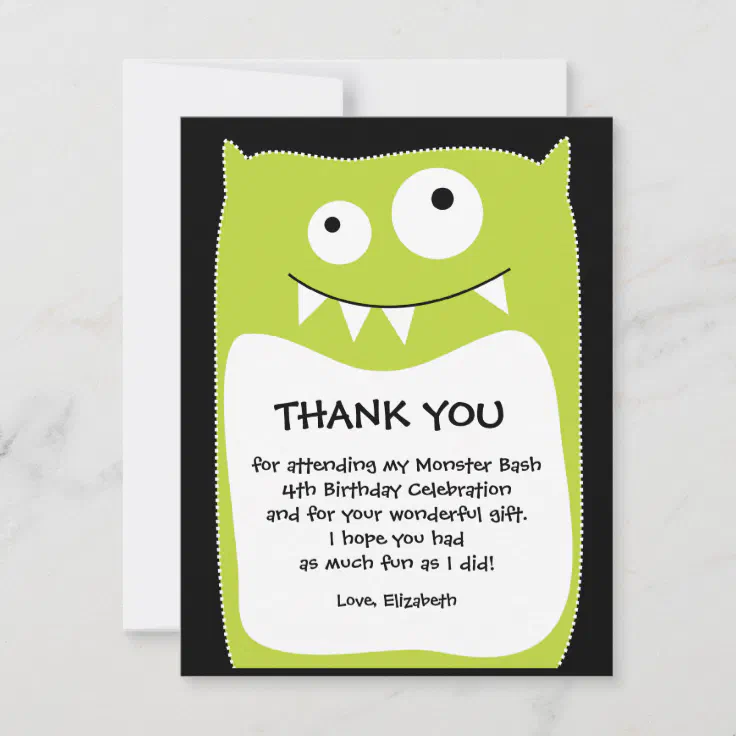 Lime Monster Bash Thank You Card Flat Zazzle