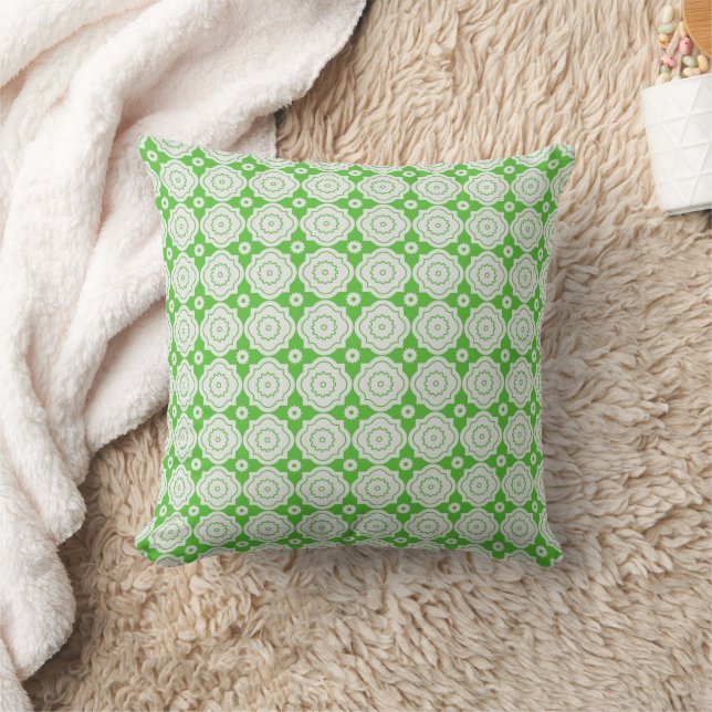 Lime Moroccan Lattice - Quatrefoil Gears Pattern Throw Pillow (Blanket)