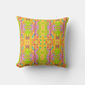 Lime Mosaic – Green, Fuchsia & Golden Yellow Throw Pillow