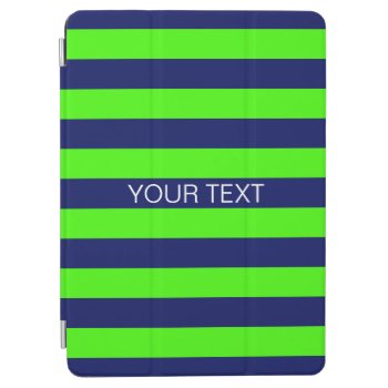 Lime Navy Blue Horiz Preppy Stripe Name Monogram Ipad Air Cover by FantabulousCases at Zazzle