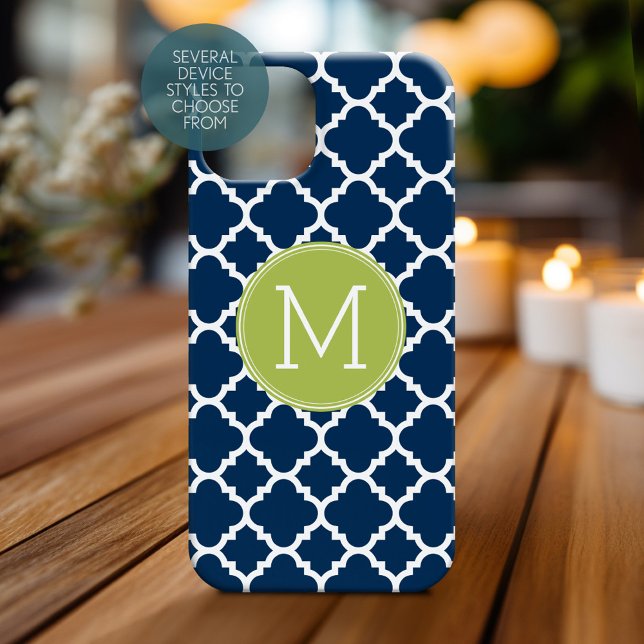 Lime & Navy Geometric Pattern Custom Monogram Iphone Case (Personalized Phone Case with Monogram)