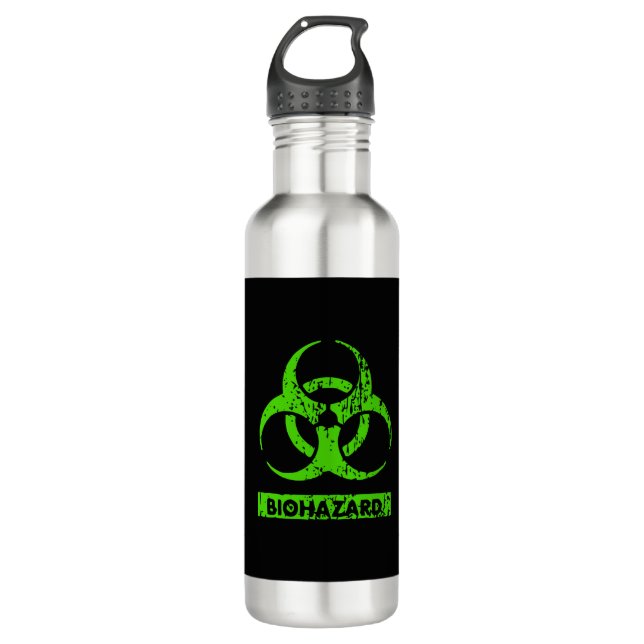 Lime Neon Green Bio-Hazard Chemicals Graphic Stainless Steel Water Bottle (Front)