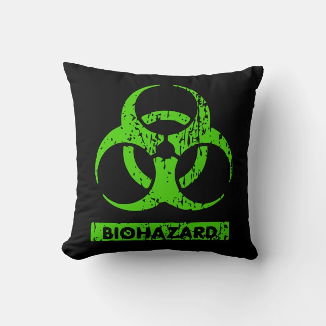 Lime Neon Green Bio-Hazard Chemicals Graphic Throw Pillow (Front)