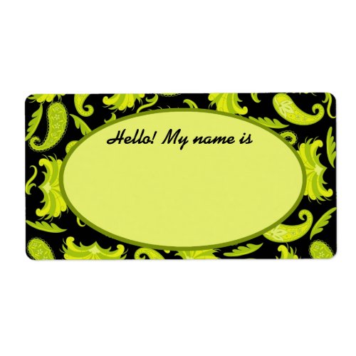 Lime  Olive Green  Black Paisley Name Tag Label