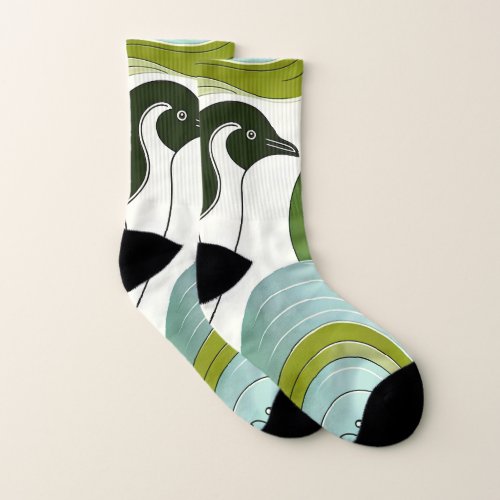 Lime Olive Green Penguin In Blossom Flora Leaf  Socks