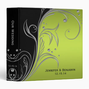 Lime Ombre Black Silver Floral Scrolls Photo Album 3 Ring Binder