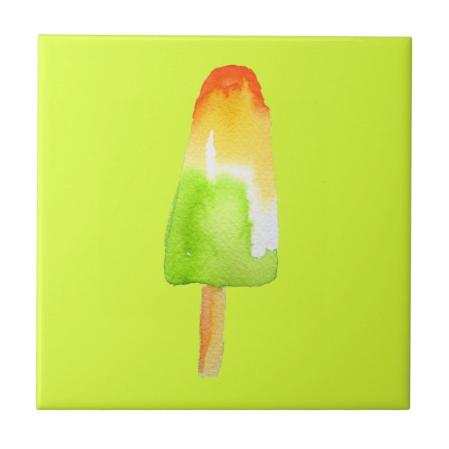 Lime orange popsicle Summer ice-block pop art Ceramic Tile (Front)