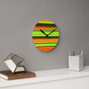 Lime, Orange, & Tangerine Striped Wall Clock