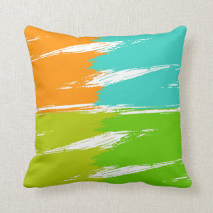 Lime Orange Turquoise Green Brush Stroke Paint Throw Pillow