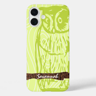 Lime Owl Wood Grain Pattern Choose Your Color iPhone 16 Plus Case