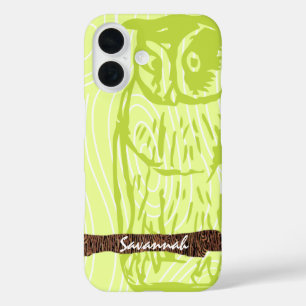 Lime Owl Wood Grain Pattern Choose Your Color iPhone 16 Case