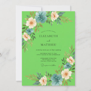 Lime Peach Petal Wedding Invitation