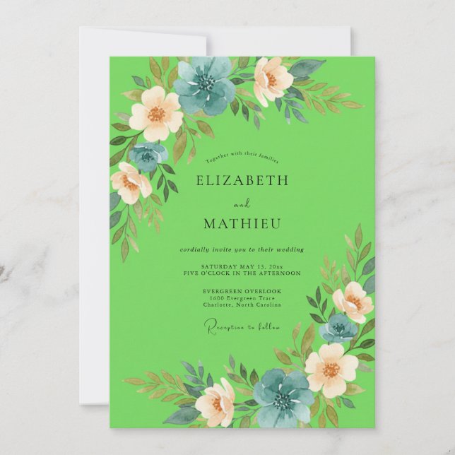 Lime Peach Petal Wedding Invitation (Front)