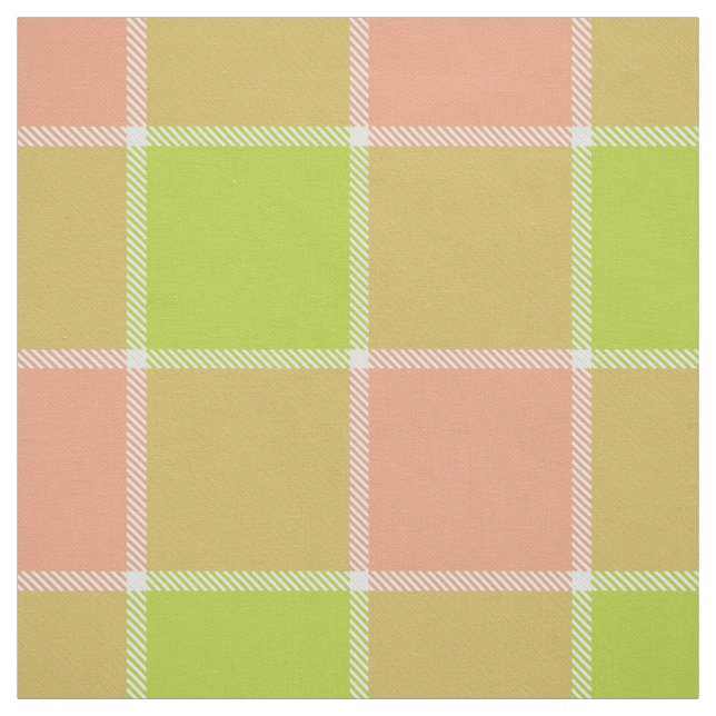 lime peach white checkered plaid fabric (Swatch)