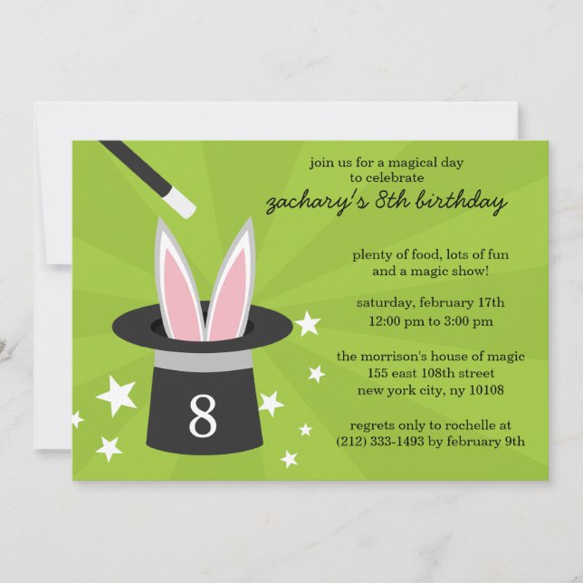 Lime Peek-a-Boo Rabbit Custom Magic Birthday Party Invitation (Front)