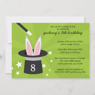 Lime Peek-a-Boo Rabbit Custom Magic Birthday Party Invitation