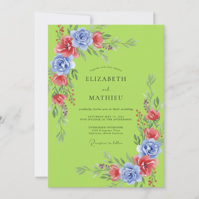 Lime Periwinkle Wildflower Wedding Invitation (Front)