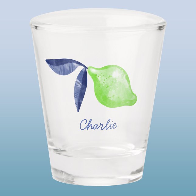 Lime Personalized Citrus Shot Glass (Citrus lime personalized name watercolor art shot glass)