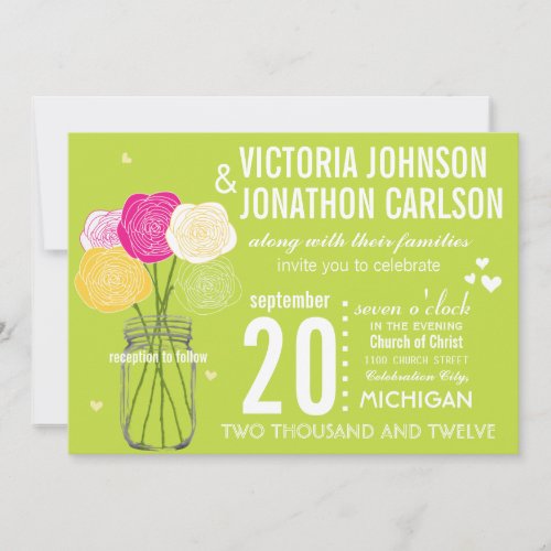 Lime Photo Ranunculus Rose ModernTypography Invitation