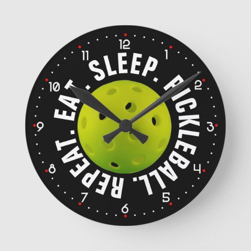  Lime Pickleball  black with numbers   Round Clock