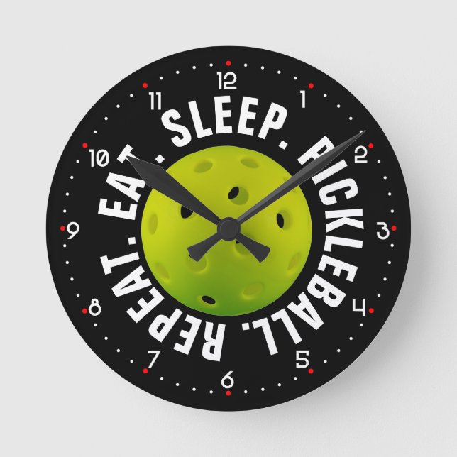 😍 Lime Pickleball / black with numbers   Round Clock (Front)
