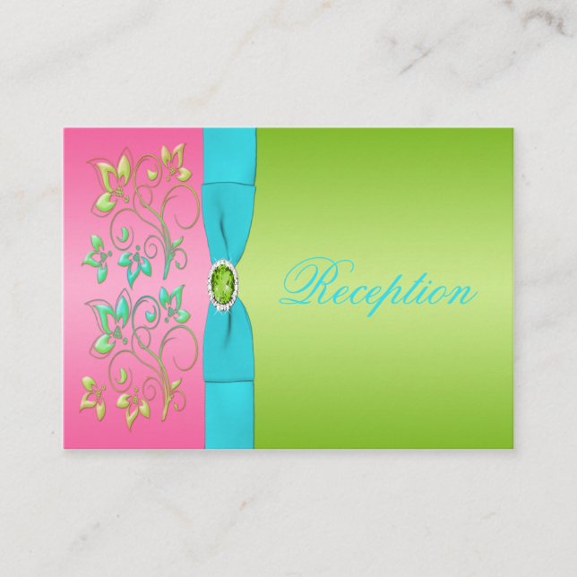 Lime, Pink, and Aqua Floral Enclosure Card (Front)