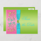 Lime, Pink, and Aqua Floral Save the Date Postcard (Front/Back)