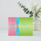 Lime, Pink, and Aqua Floral Save the Date Postcard (Standing Front)