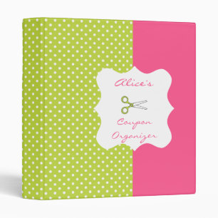 Lime&Pink Polka Dot Personalized Coupon Organizer 3 Ring Binder