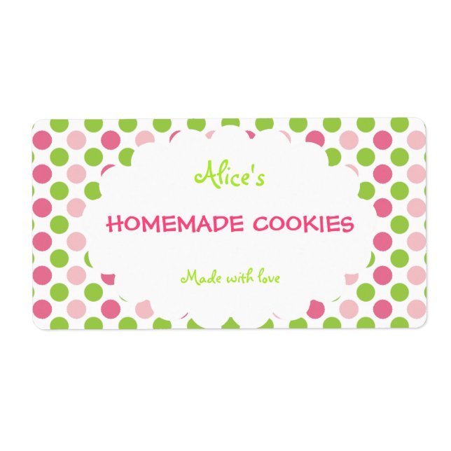 Lime&Pink Polka Dot Personalized Homemade Cookies Label (Front)