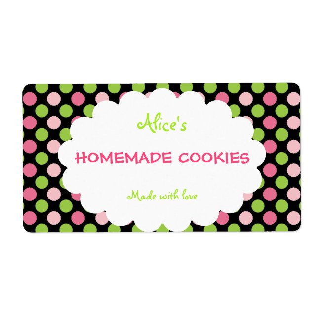Lime&Pink Polka Dot Personalized Homemade Cookies Label (Front)