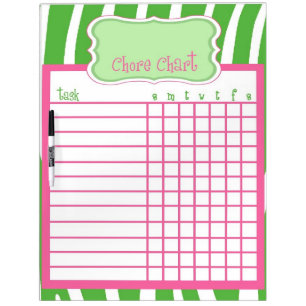 Lime & Pink Zebra Chore Chart Dry-Erase Board