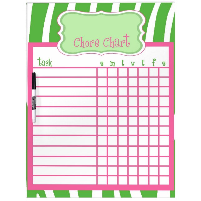 Lime & Pink Zebra Chore Chart Dry-Erase Board (Front)