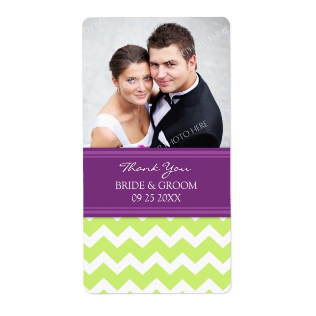 Lime Plum Chevron Photo Wedding Labels (Front)