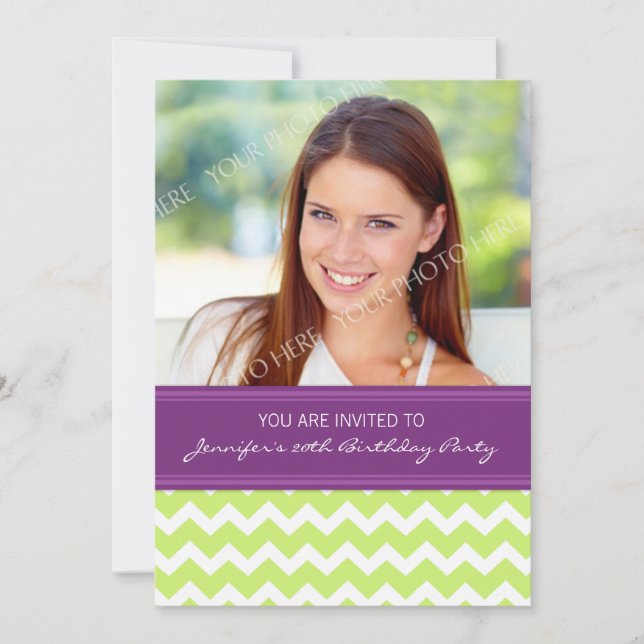 Lime Plum Photo 20th Birthday Party Invitations (Front)