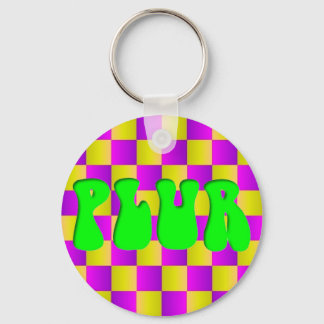 Lime PLUR Candy Color Checks Keychain