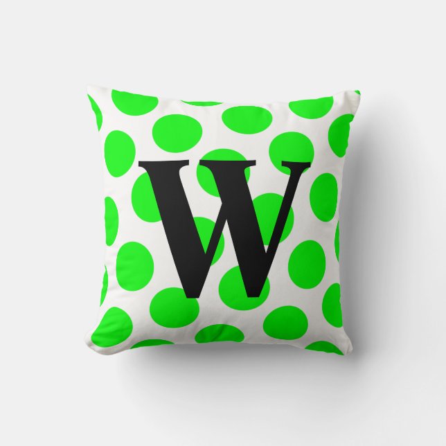 Lime Polka Dot Monogram Throw Pillow (Front)