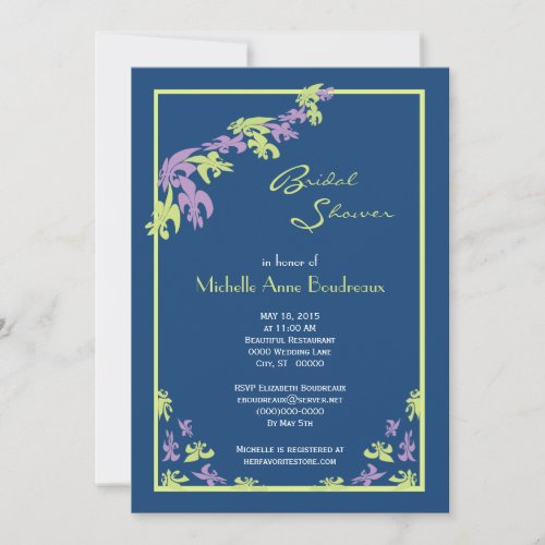 Lime Purple Blue Fleur de Lis Modern Bridal Shower Invitation
