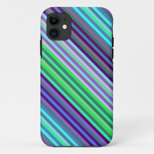 Lime Purple Cyan Stripes Background iPhone 11 Case