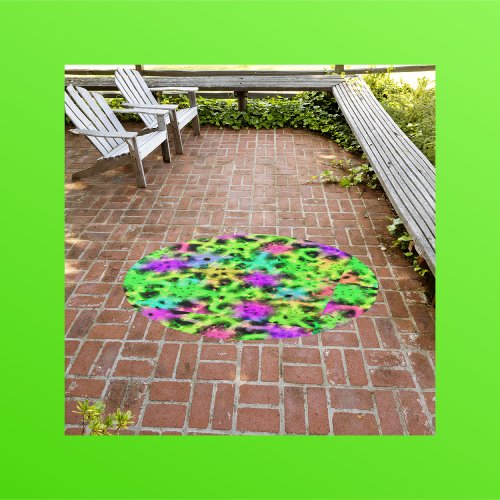 Lime Purple  Pink Neon Round  Outdoor Rug