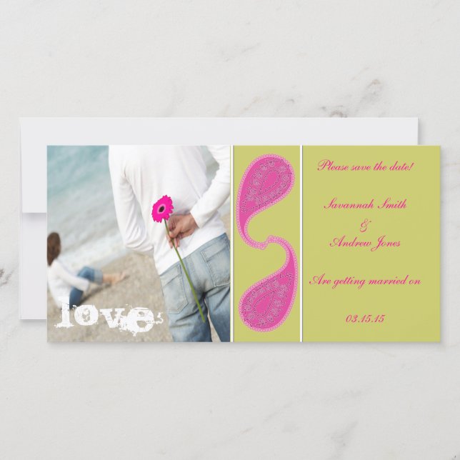 Lime & Raspberry Paisley Save the Date  Your Photo (Front)