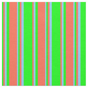 Lime, Red, and Light Sky Blue Colored Stripes Fabric