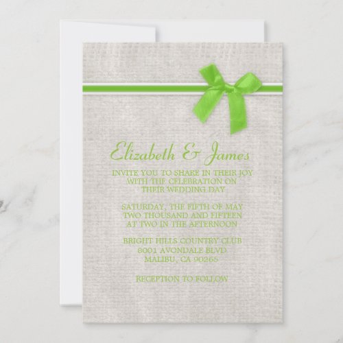 Lime Rustic Burlap Wedding Invitations