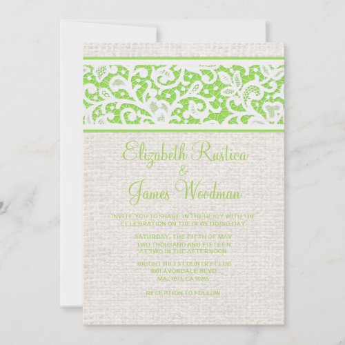 Lime Rustic Country Burlap Wedding Invitations