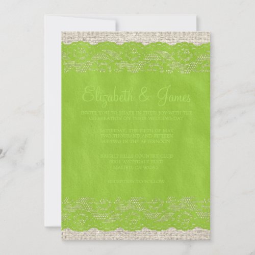 Lime Rustic Lace Wedding Invitations