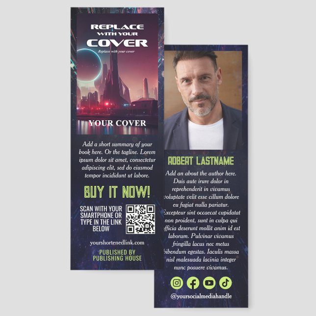 Lime Science Fiction Book Cover About the Author Bookmarks (Front & Back)