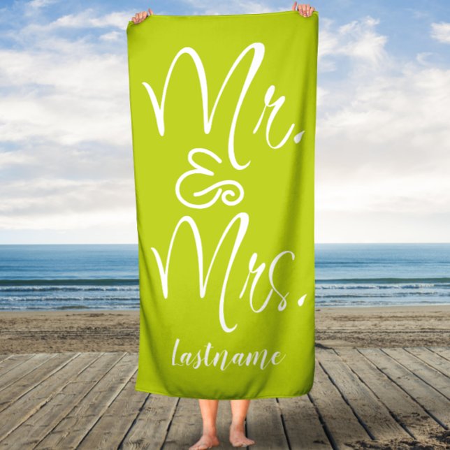 Lime Script Mr & Mrs Wedding Family Bath Towel (Creator Uploaded)