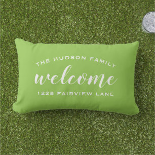 Lime Script Welcome Monogram Porch Lumbar Pillow