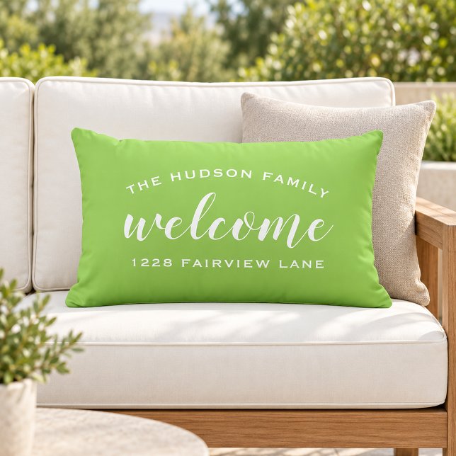 Lime Script Welcome Monogram Porch Lumbar Pillow (Creator Uploaded)
